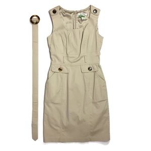 WHBM Sleeveless Dress Safari Beige Khaki Belt 0